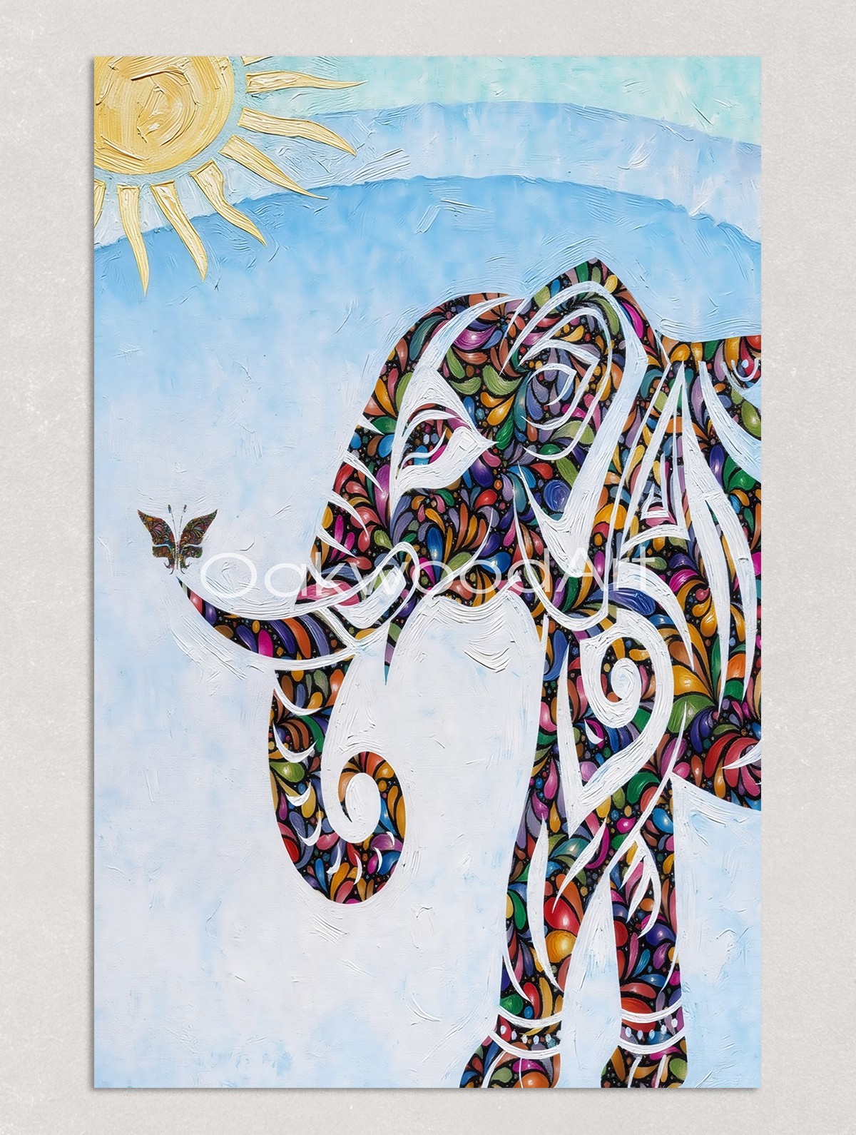 ELEPHANT & BUTTERFLY Abstract Greeting Card, Envelope, Blank Inside