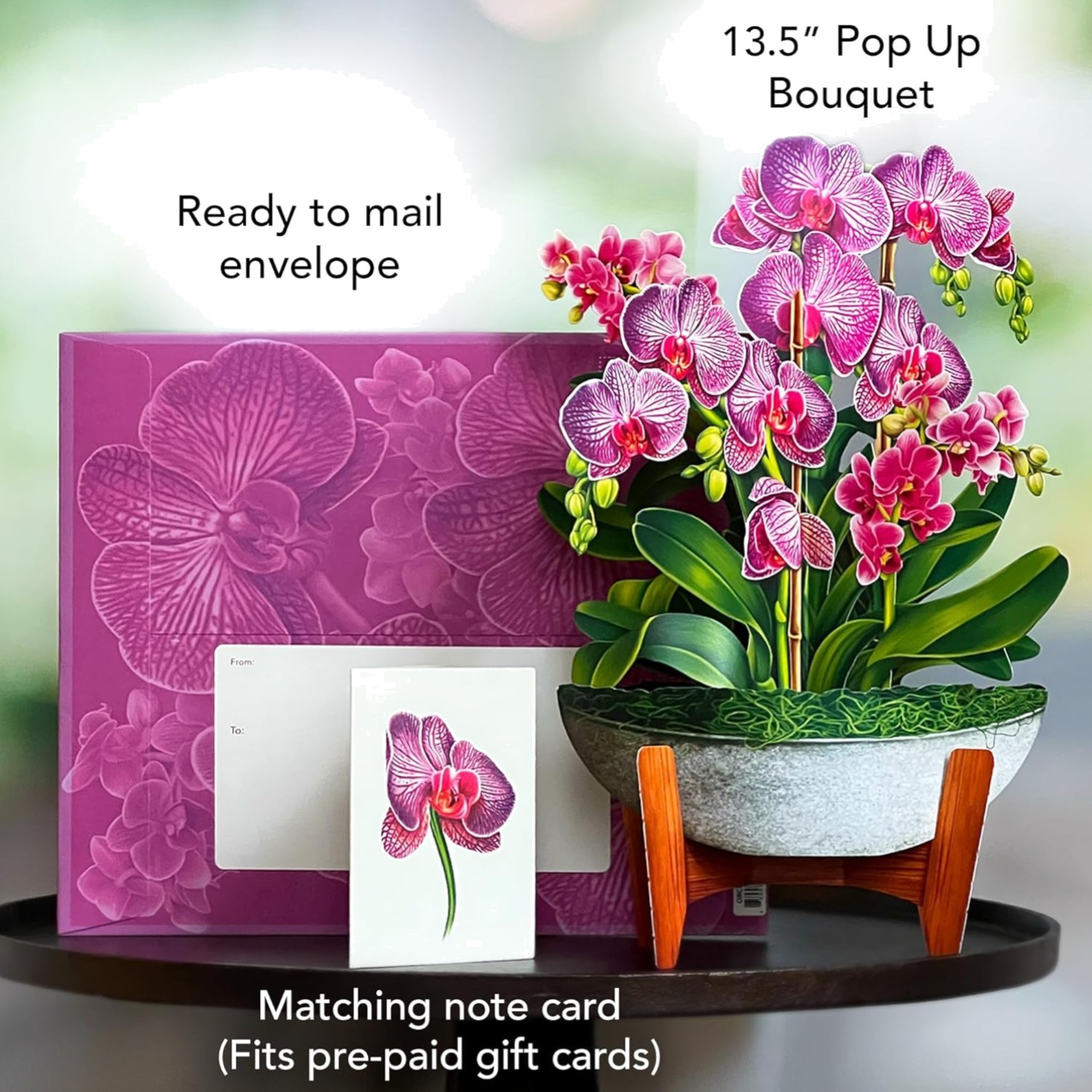 Pop Up Cards, Orchid Oasis, 12 Inch Life Sized Forever Flower Bouquet 3D Popu…