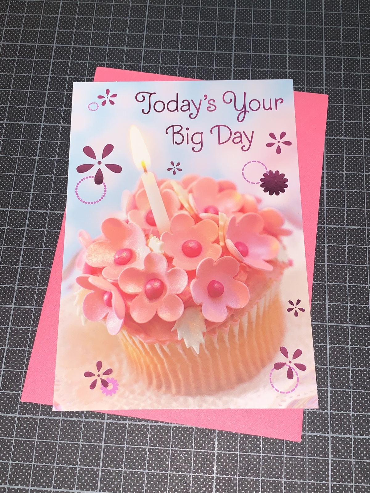 Hallmark Girl Happy Birthday Card: Floral Cupcake Big Day All Wishes Come Ttue