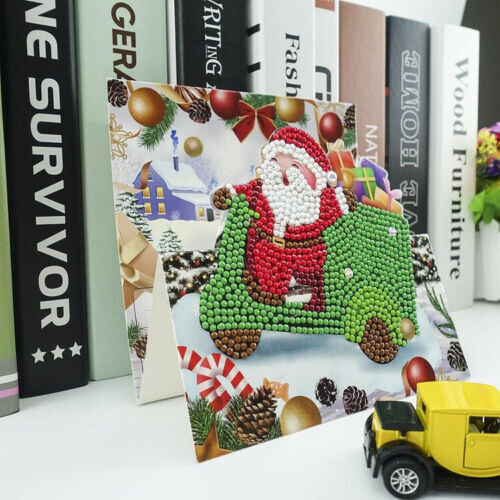 Set of 4 Pop-up Hand Beaded Christmas Greeting Cards