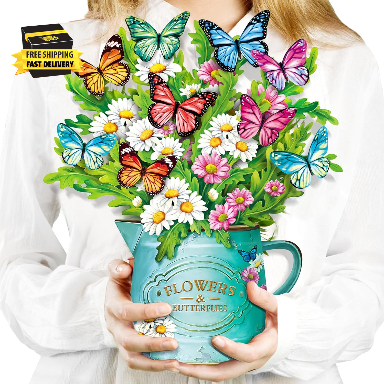 3D Pop up Paper Flowers Bouquet Card 12’‘ with Note & Envelope, Birthday Gifts,