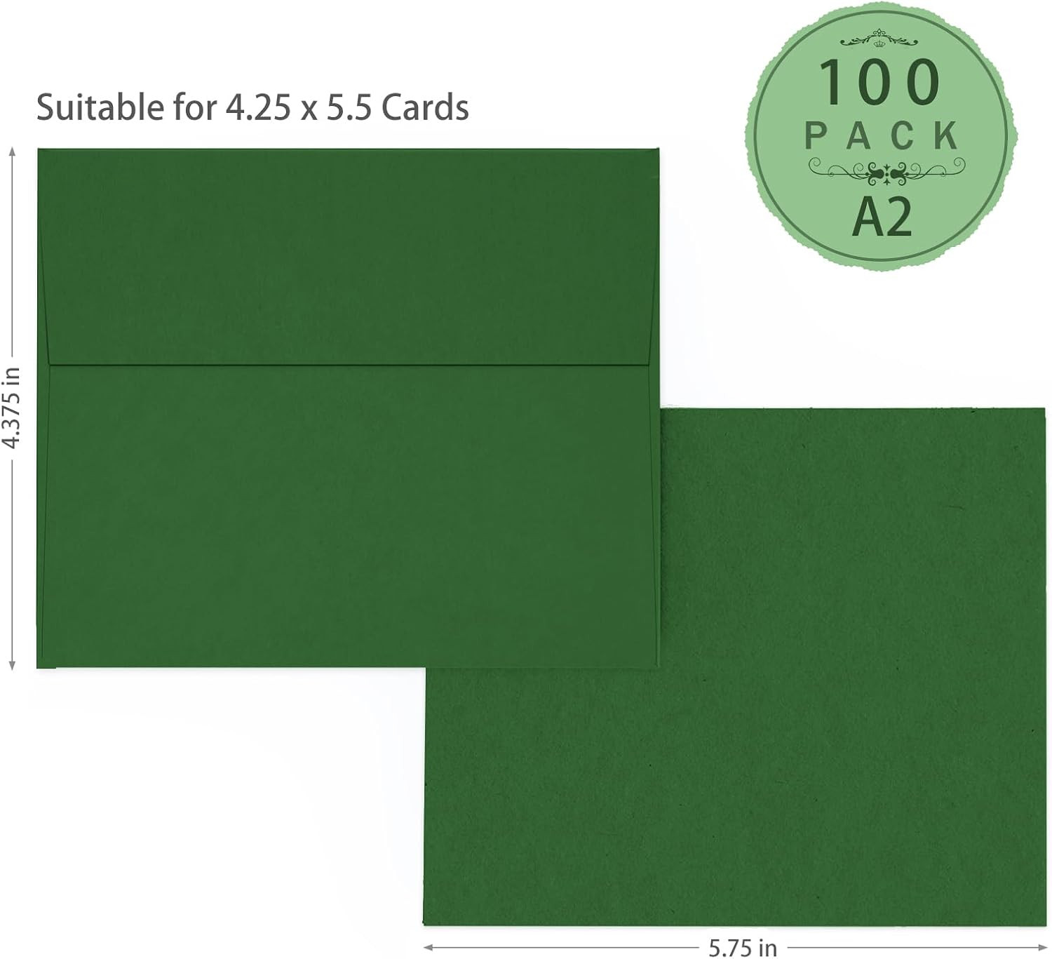 Dark Green Envelopes A2 100 Pack Self Seal, 120 GSM Printable Invitation Envelo