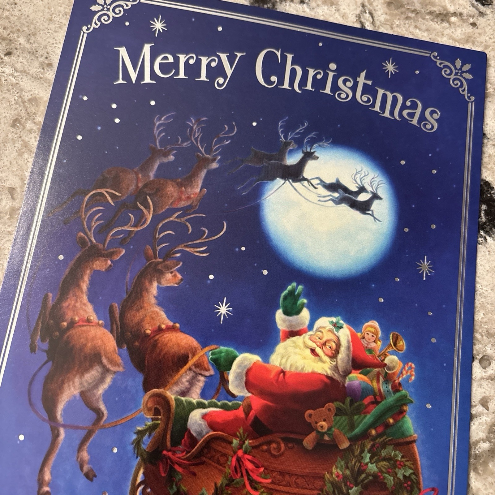 Merry Christmas Hallmark Greeting Card Santa On His Sleigh Very Pretty Holiday