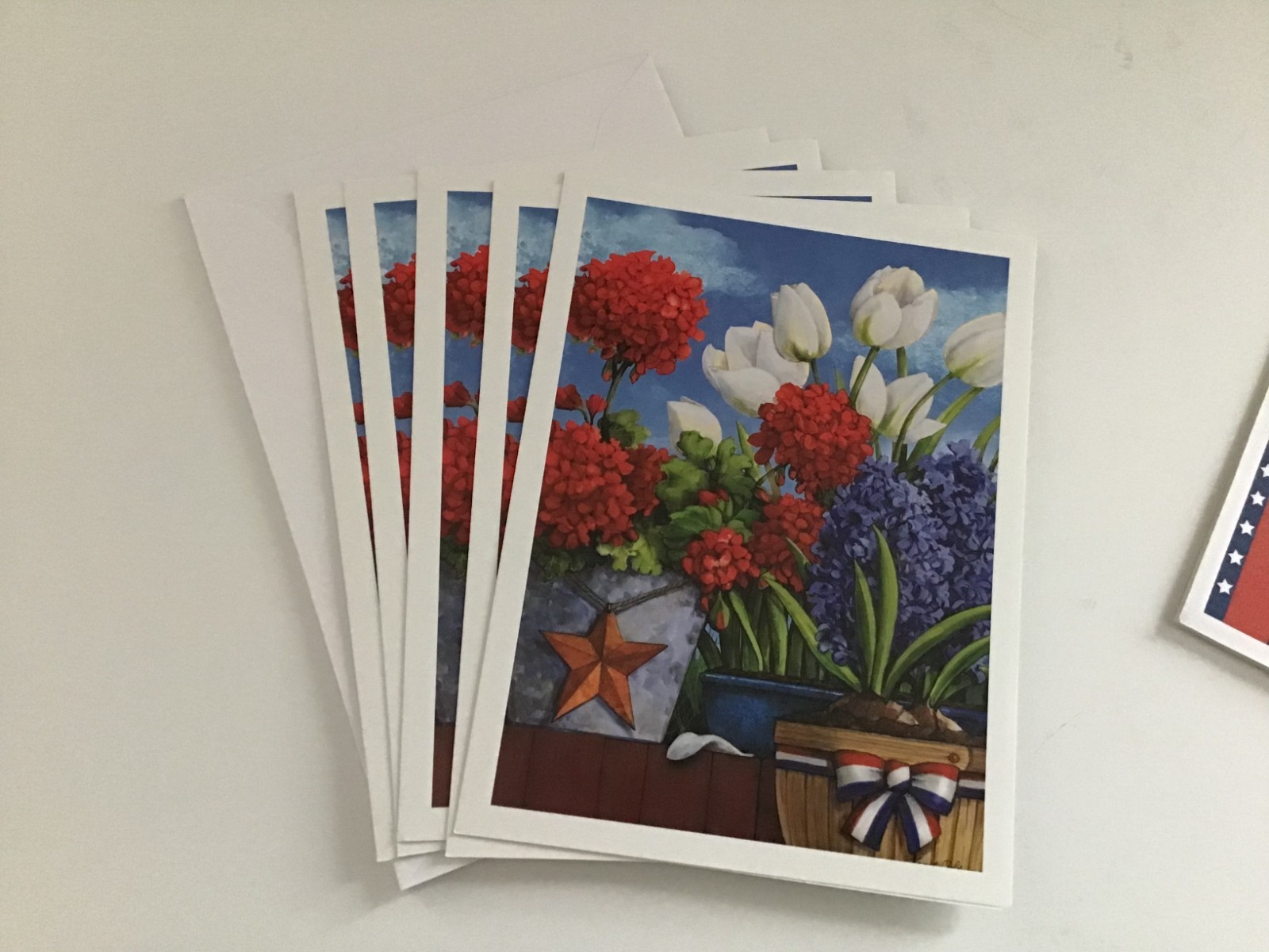 5 Patriotic Veterans Floral + 5 Red, White & Blue Hearts Cards w/ 10 Envelopes