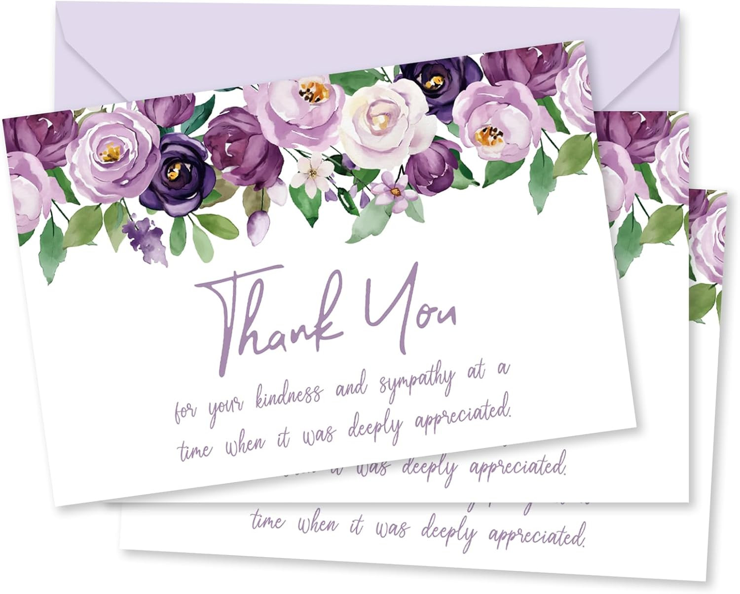 50Pcs Funeral Thank You Cards Bulk Boxed Floral Sympathy Thank You Cards with St
