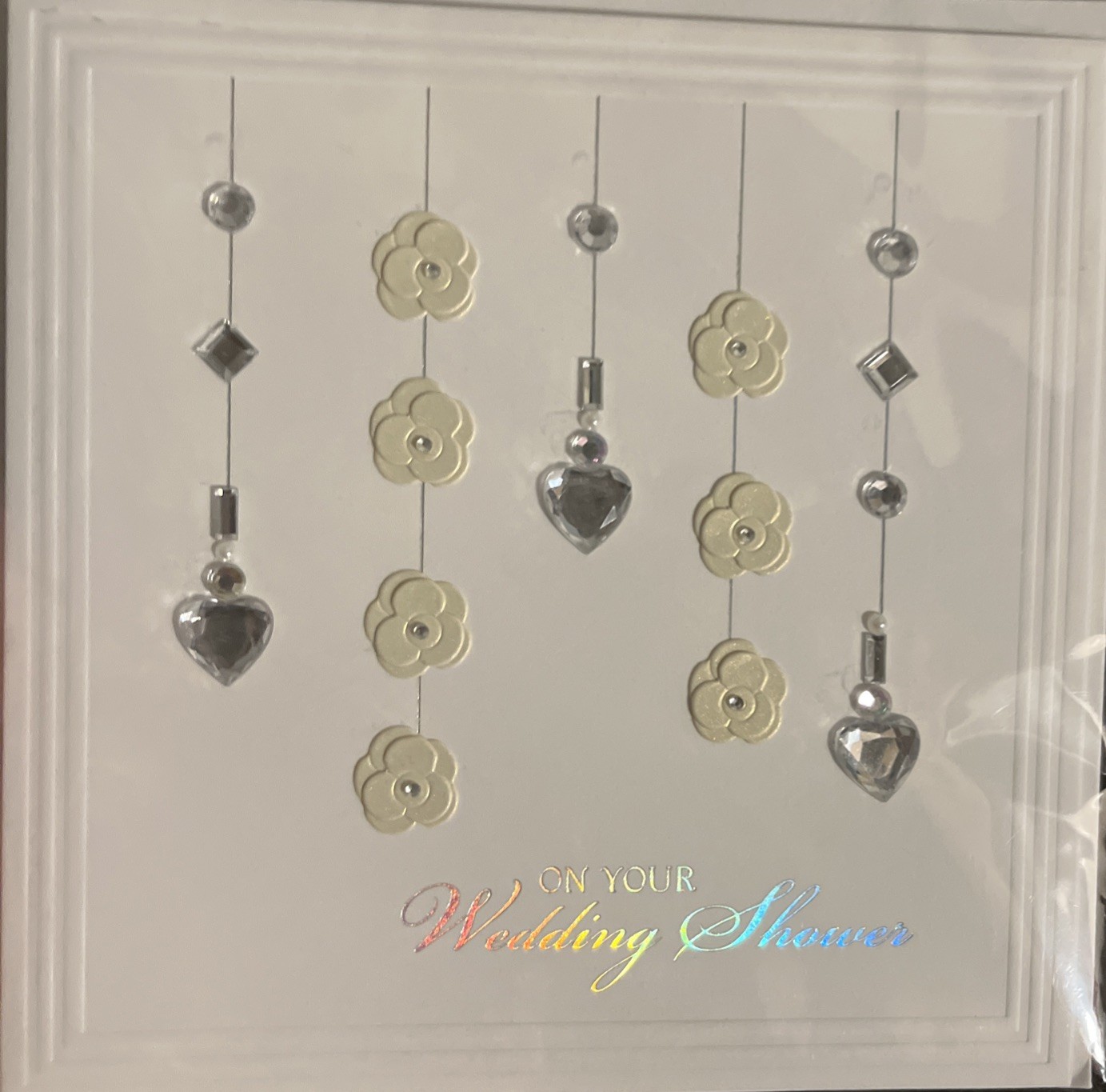 Papyru~Gemmed Hearts, Flowers Dangling “On Your Wedding Shower” Card