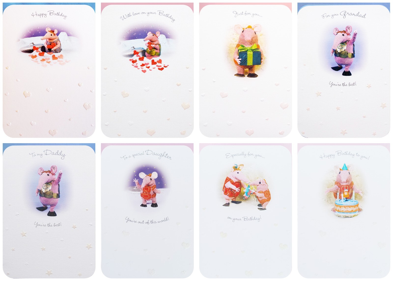 THE CLANGERS Birthday Pack Of 8 Rectangle Cards Congratulations 17cm x 12 cm