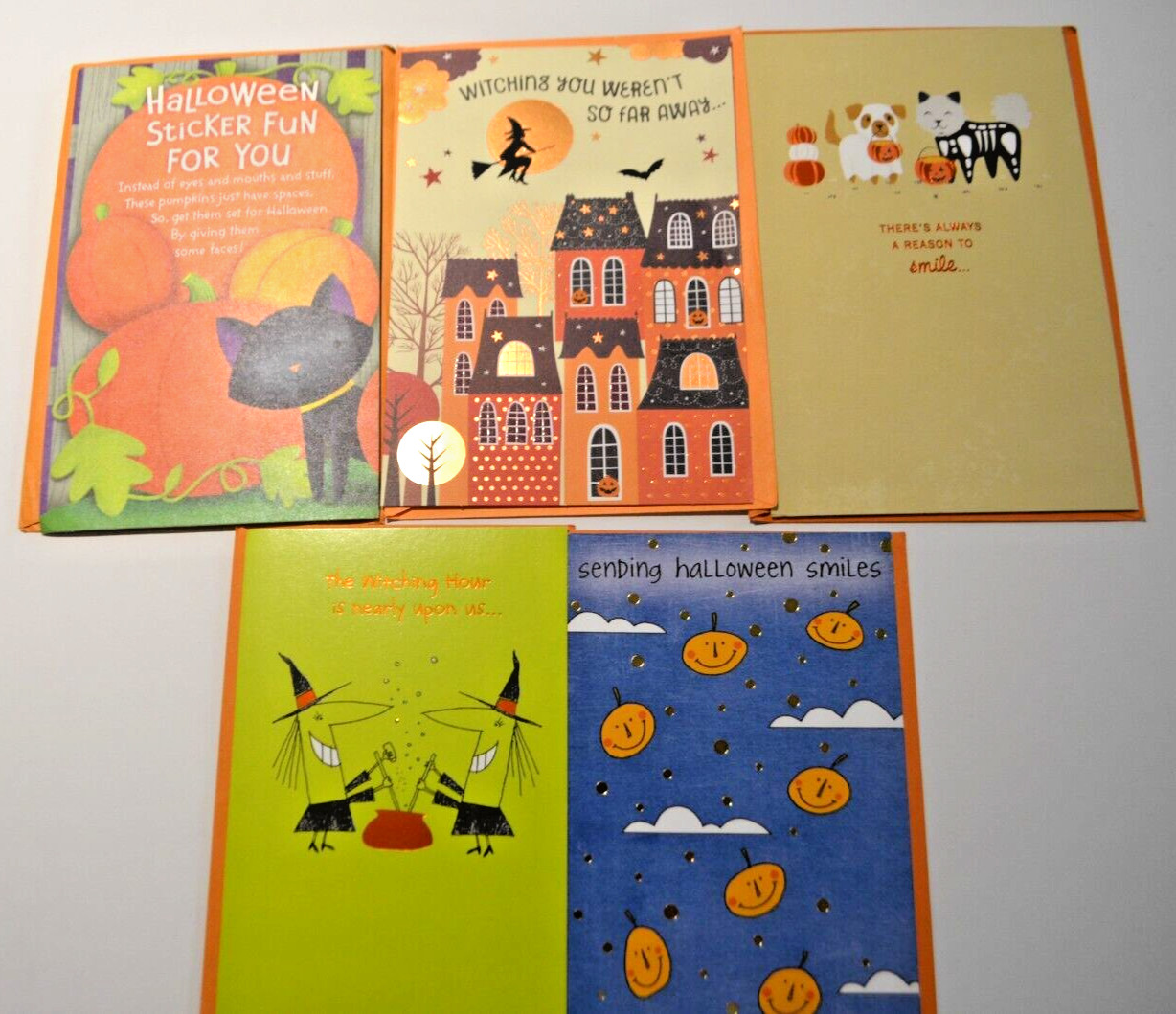 Halloween Greeting Cards Lot of 5 Mixed Brands and Designs w/Envelopes