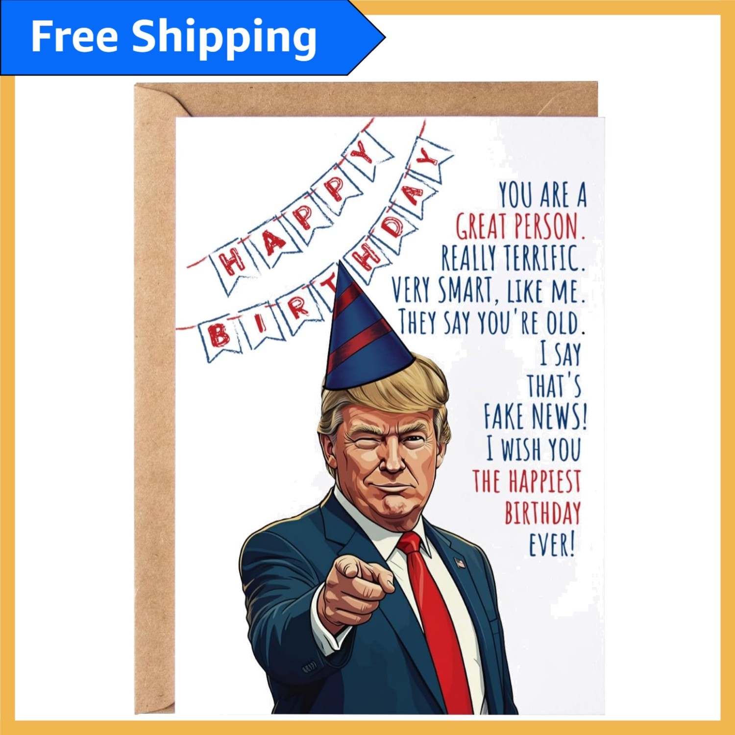 Contemporary Trump Birthday Card 5×7 – Hilarious Gift Idea for Friends & Family