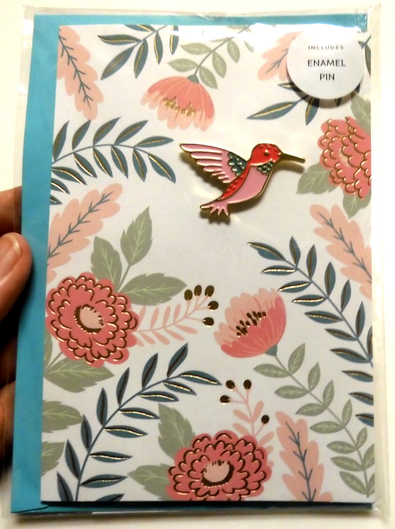 1 Card Hallmark Signature High Quality BIRTHDAY Incudes Enamel Pin Hummingbird