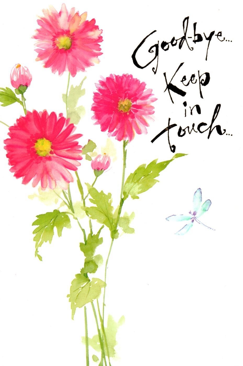 Goodbye Good Bye Wishes You Good Luck Pink Flowers Stay In Touch Greeting Card