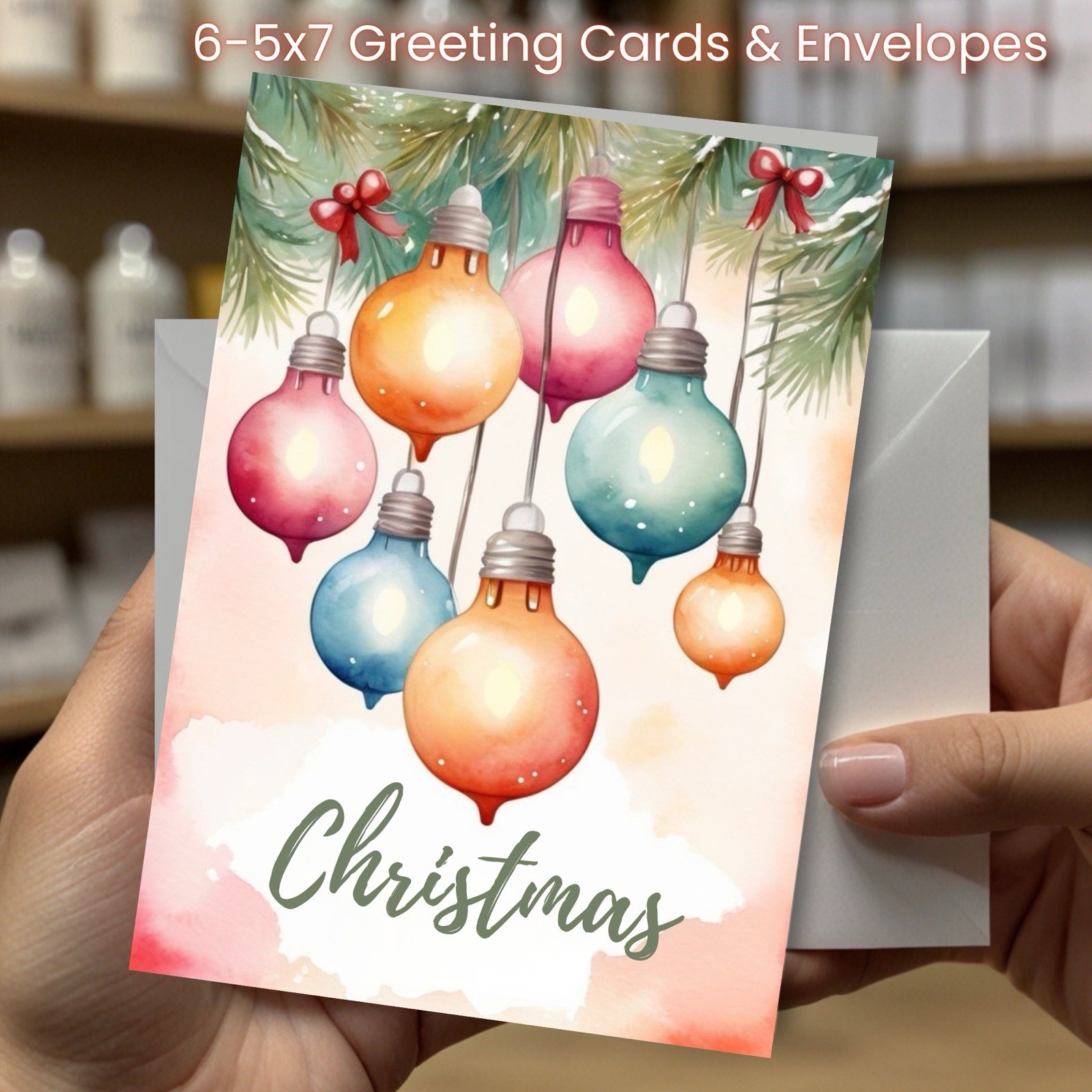 Christmas Greeting Cards w/ Envelope – Set of 6 -5×7 Cards & Envelopes L#017