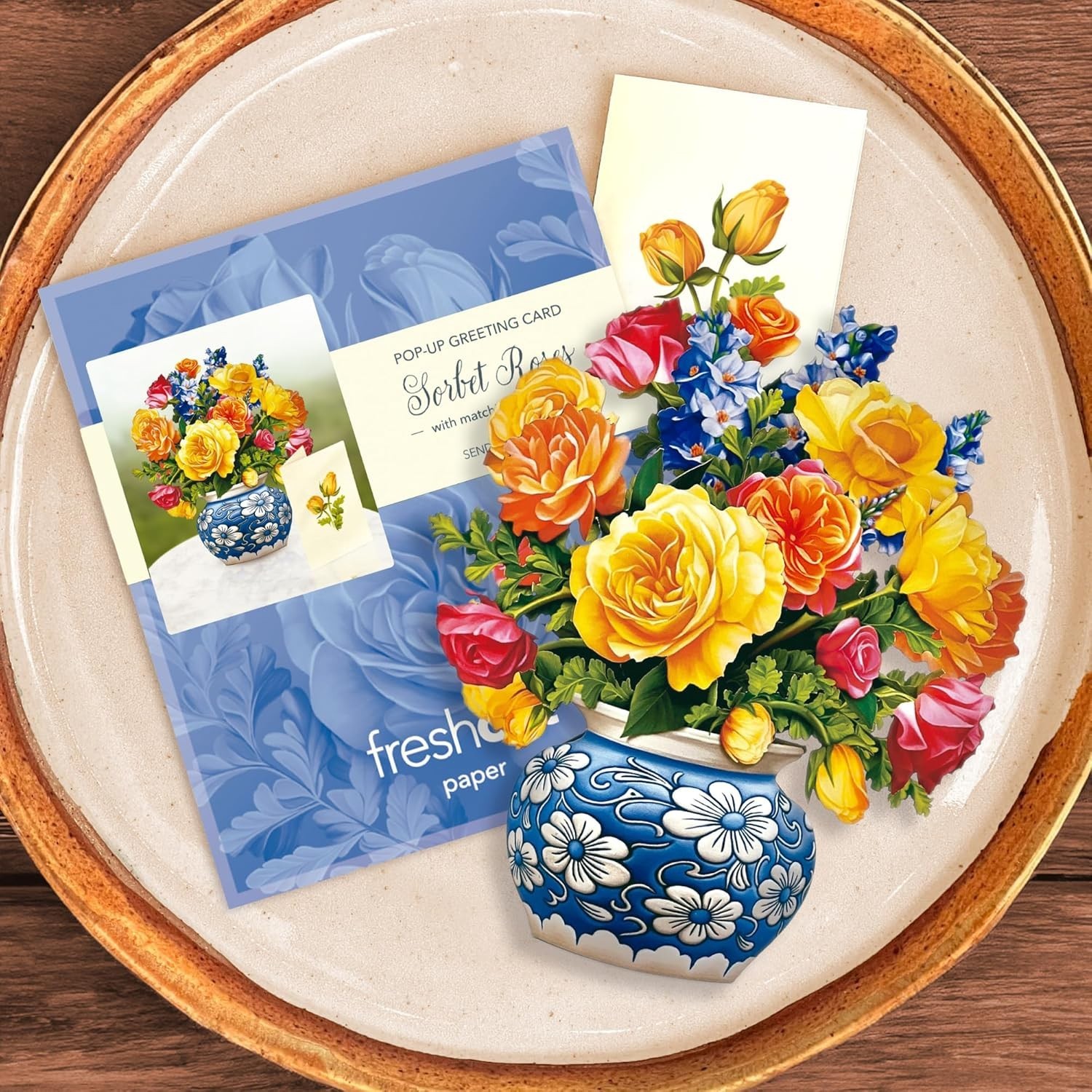 Elegant 6-Inch Sorbet Roses 3D Pop-Up Card – Perfect for Birthdays & Thank Yous