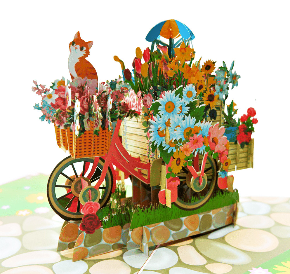 3D Cat Pop Up Greeting Card Flower Butterfly Birthday Mom Mother Thank You