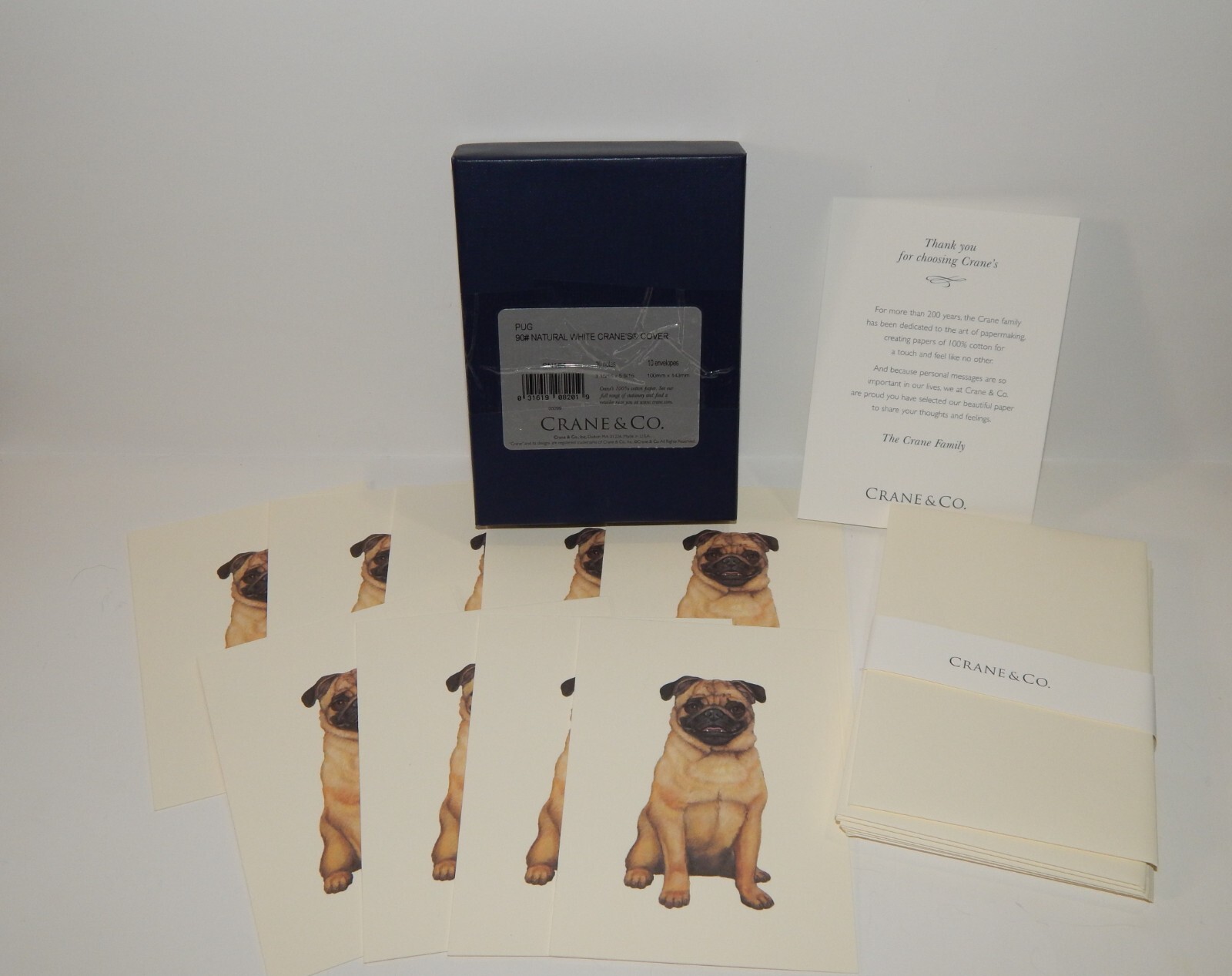 Crane & Co Pug Blank Greeting Cards 9 Cards 9 Envelopes SN164