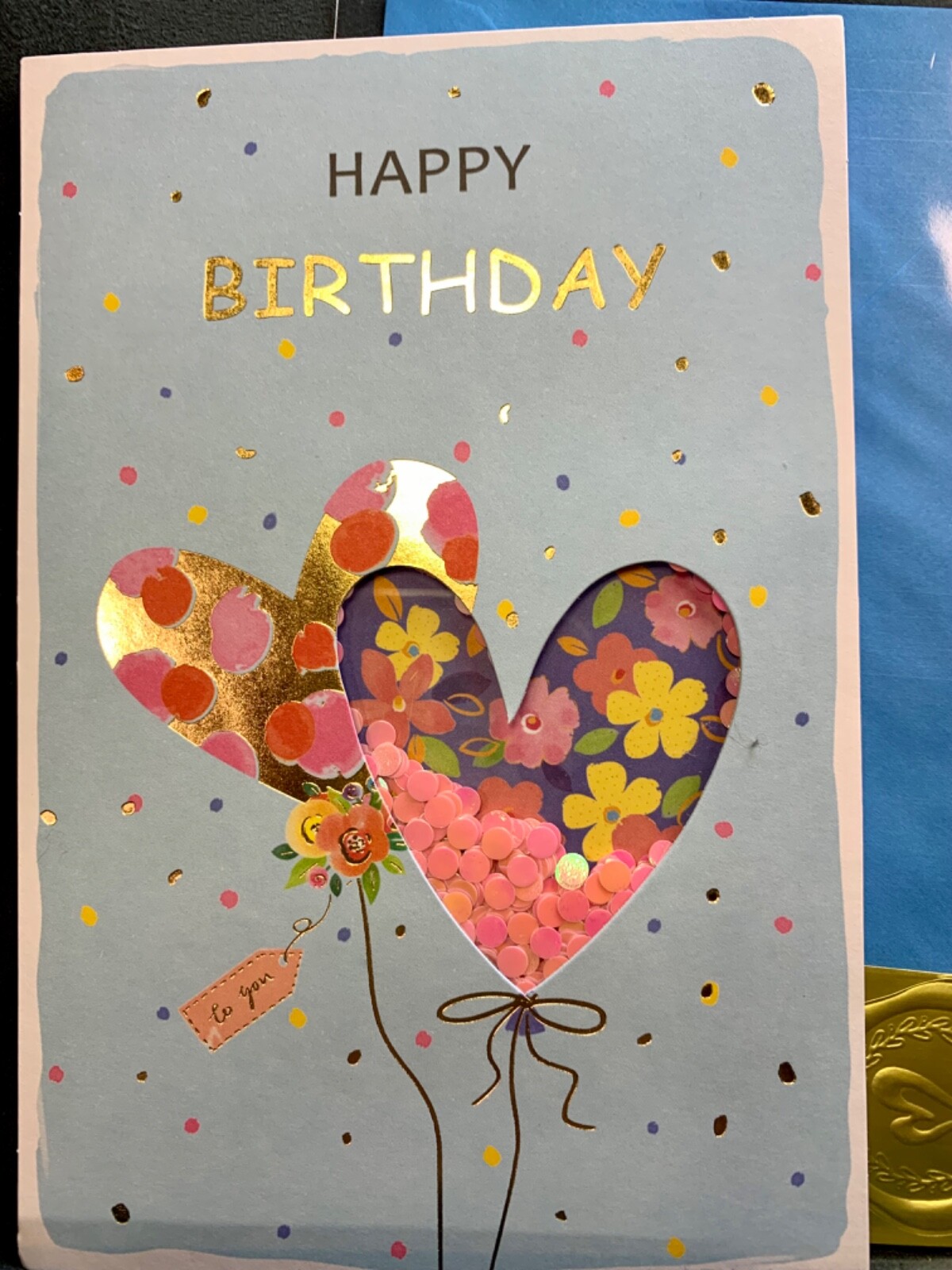 Gorgeous Happy Birthday Shaker Card New! Pink Confetti Heart Balloon! Fun!