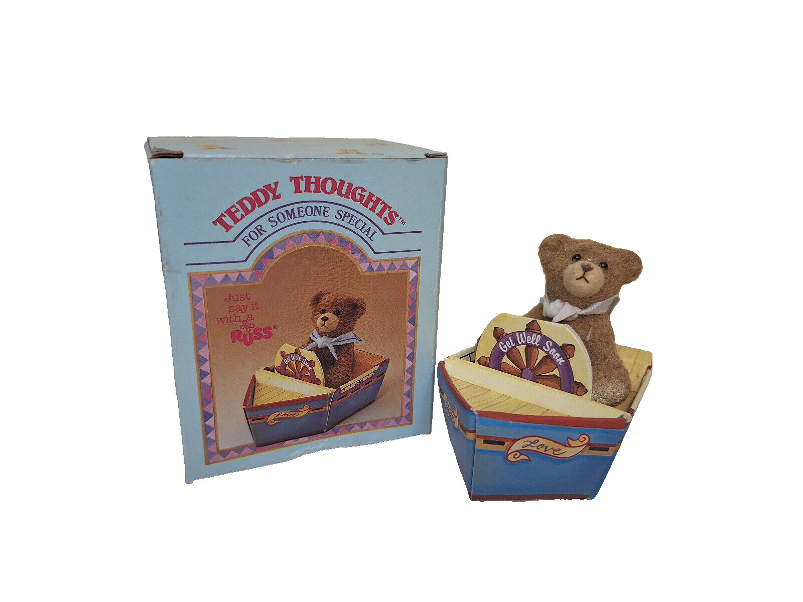 Russ Berrie Teddy Thoughts 13027 Get Well Soon / Teddy bear in boat