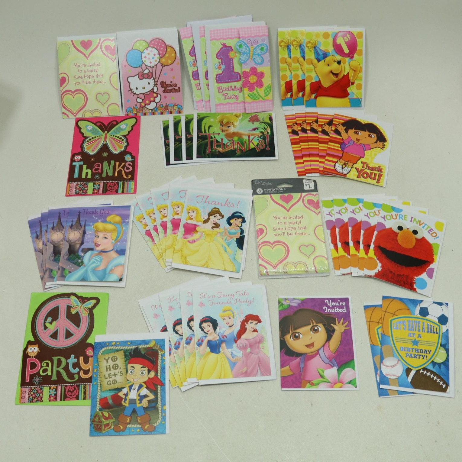Lot Kids Birthday Party Invitation Thank You Cards Princess Dora Tinkerbell Elmo