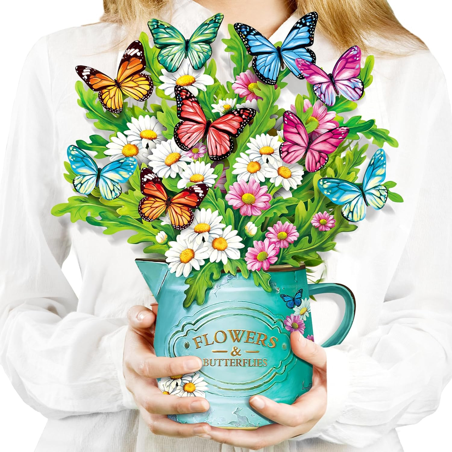 3D Pop up Paper Flowers Bouquet Card 12’‘ with Note & Envelope, Birthday Gifts,