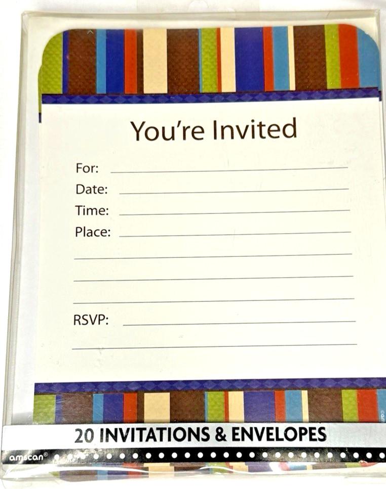 Party Invitations & Envelopes 20 Count Fill In Style Birthday Event Invite Card
