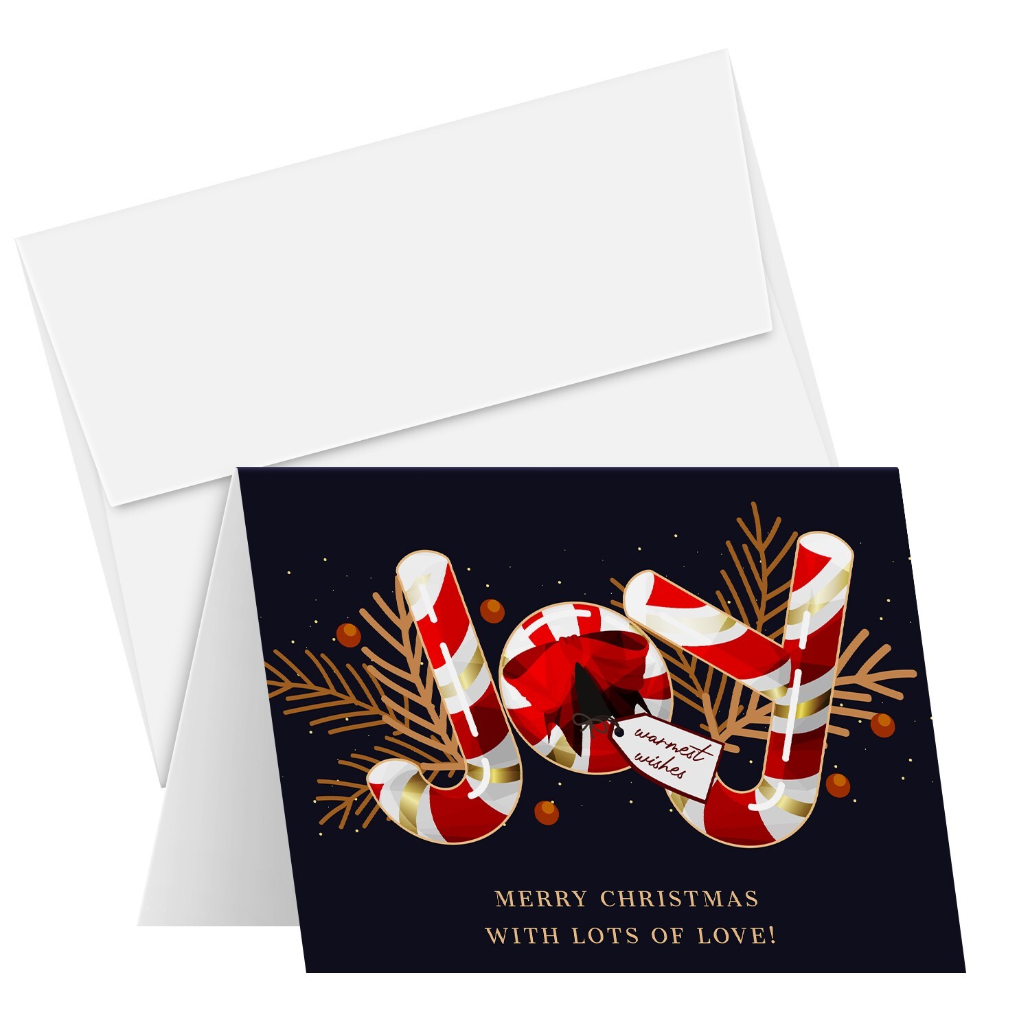 JOY Merry Christmas Xmas New Year’s Holiday Greeting Cards, A2 Size, 25 Qty