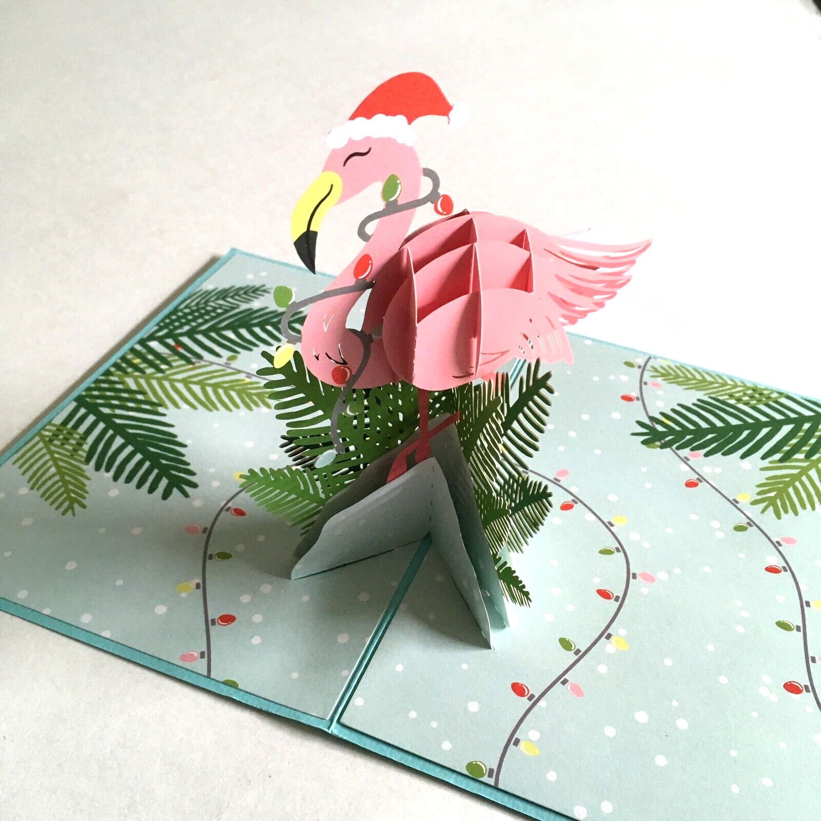 Lovepop 3-D Pop Up Card Pink Flamingo HAPPY HOLIDAYS! NEW 5″ x 7″