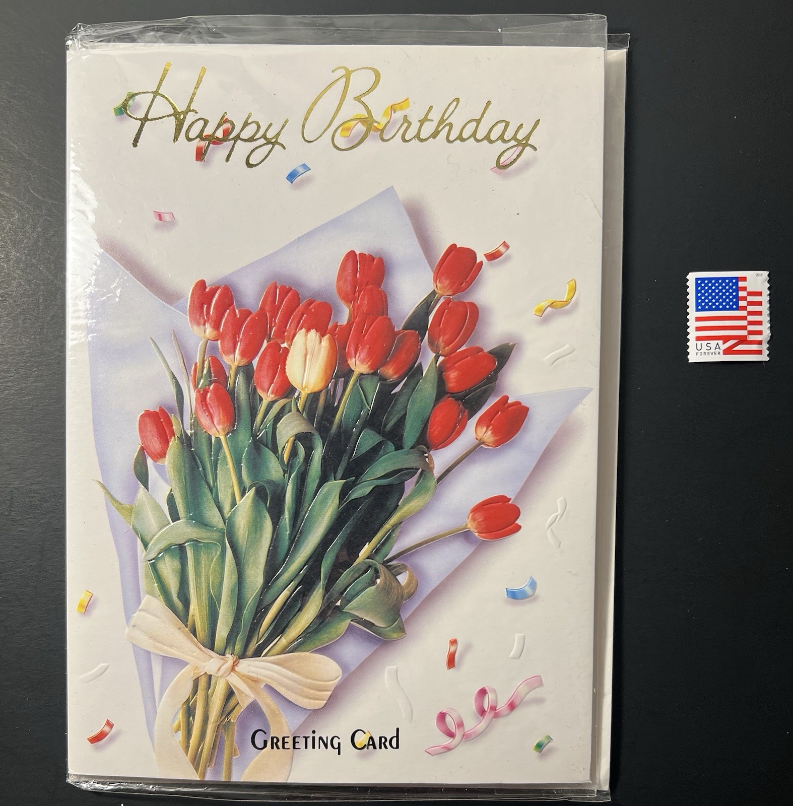 Sealed Happy Birthday Tulip Greeting Card w/Envelope & Stamp