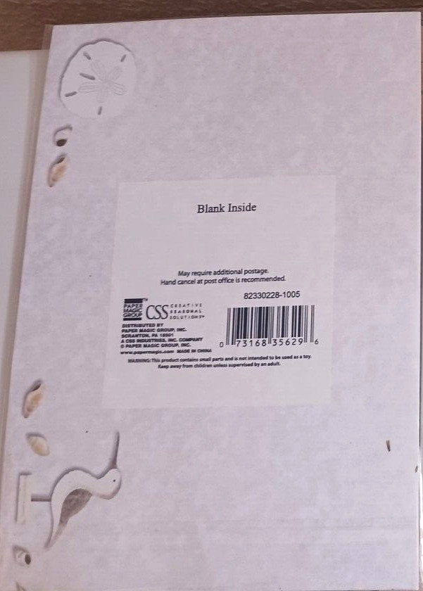 6 3/4 X 5.5″ NEW/SEALED SEASIDE BLANK CARD W/ SEAGULL, STARFISH,BOAT & LANTERN