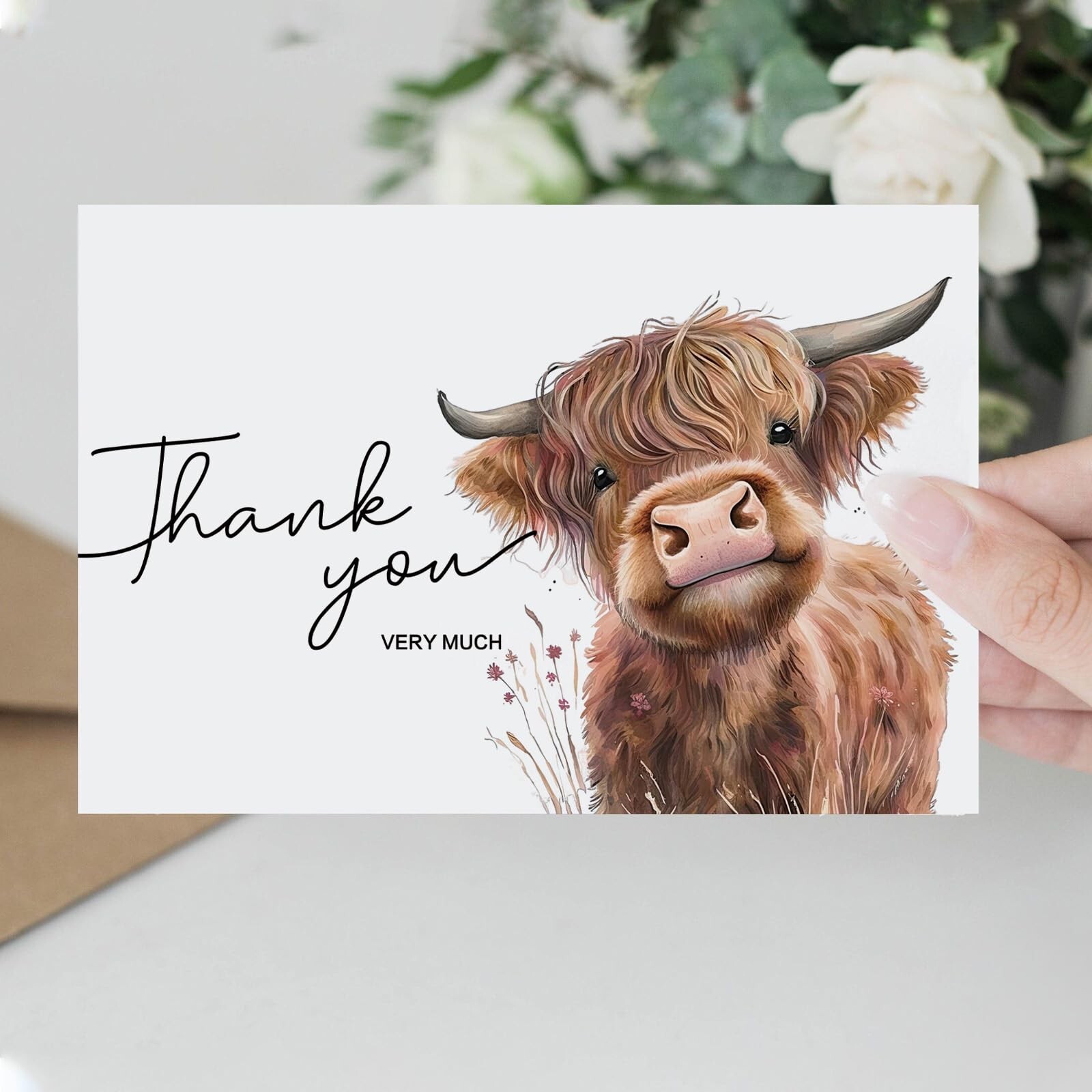 25Pcs Highland Cow Thank You Cards with Envelopes, 4×6 In Farm Cute Watercolo…