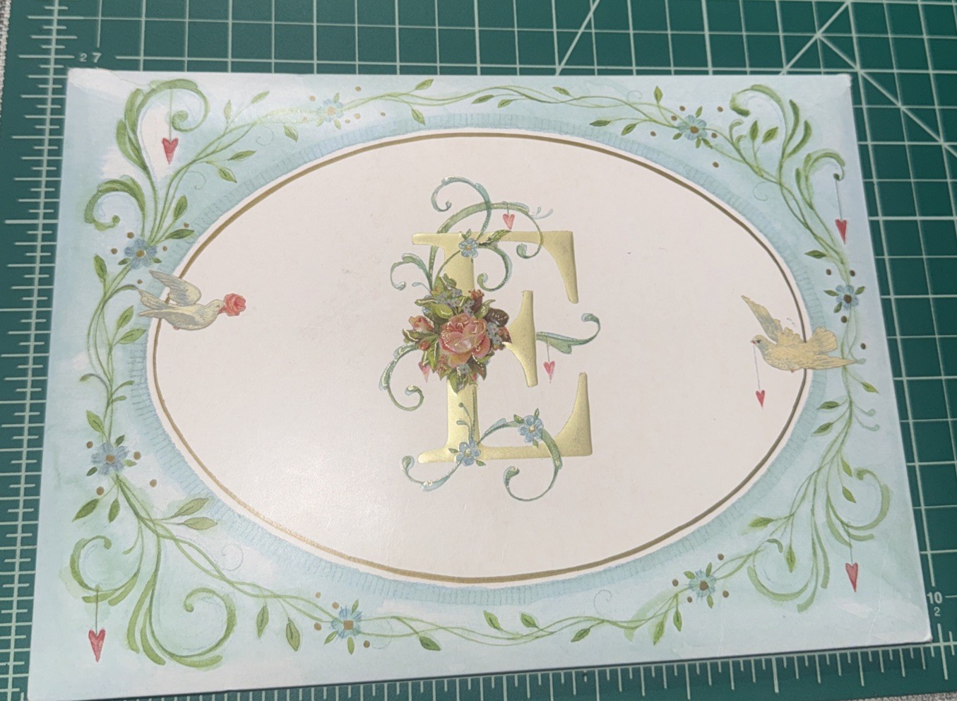 Marian Heath Greeting Card LETTER E Blank Notecard w/Envelope Antique Collection