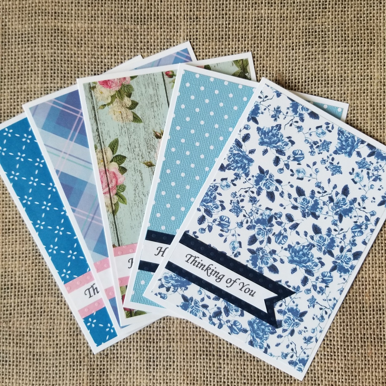 Blue Shades 5 Happy Birthday Thinking of You Hello Blank Note Greeting Cards