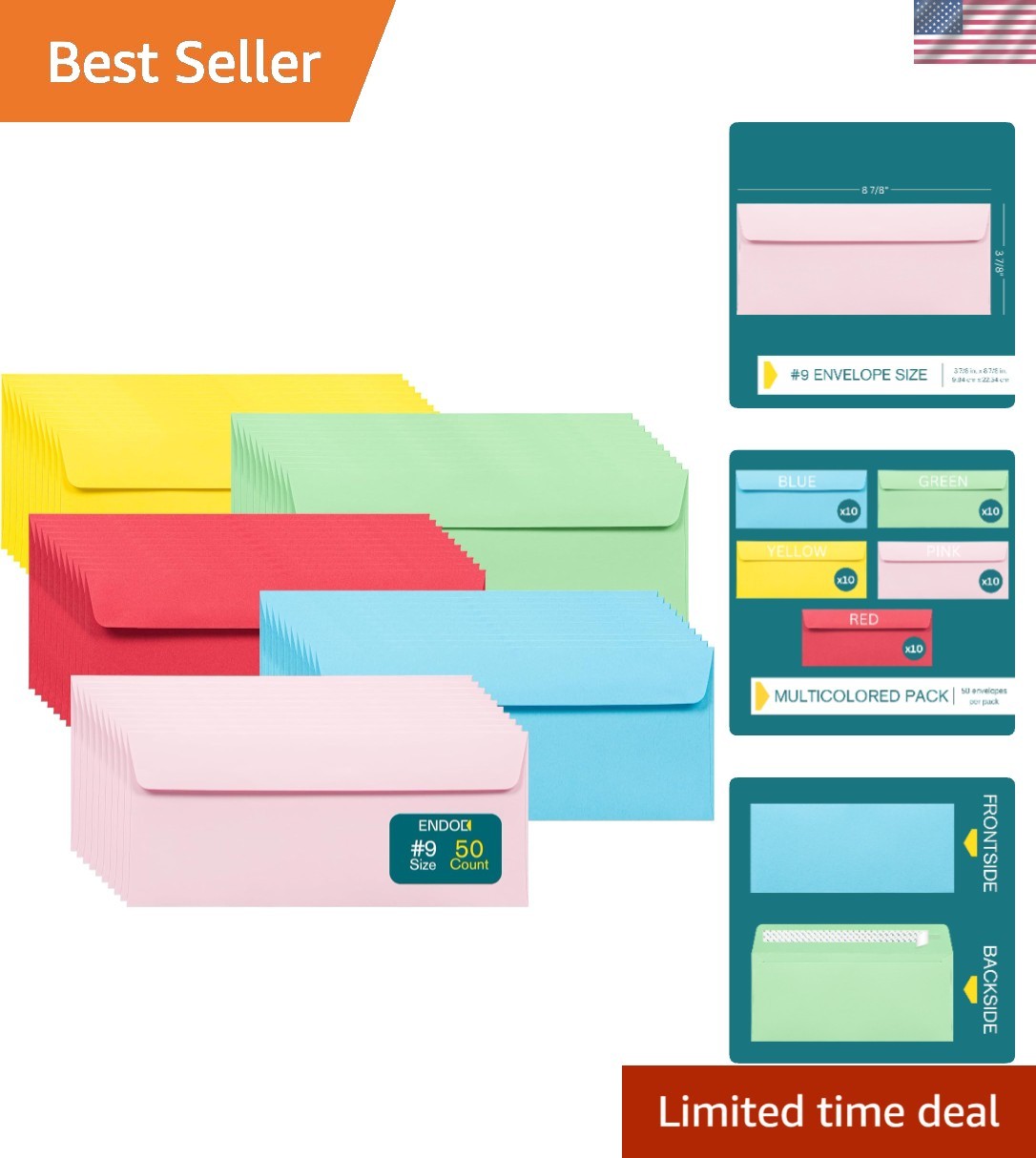 50 Pack Colored Self-Seal Envelopes | Heavyweight 32lb, Perfect for Invitations