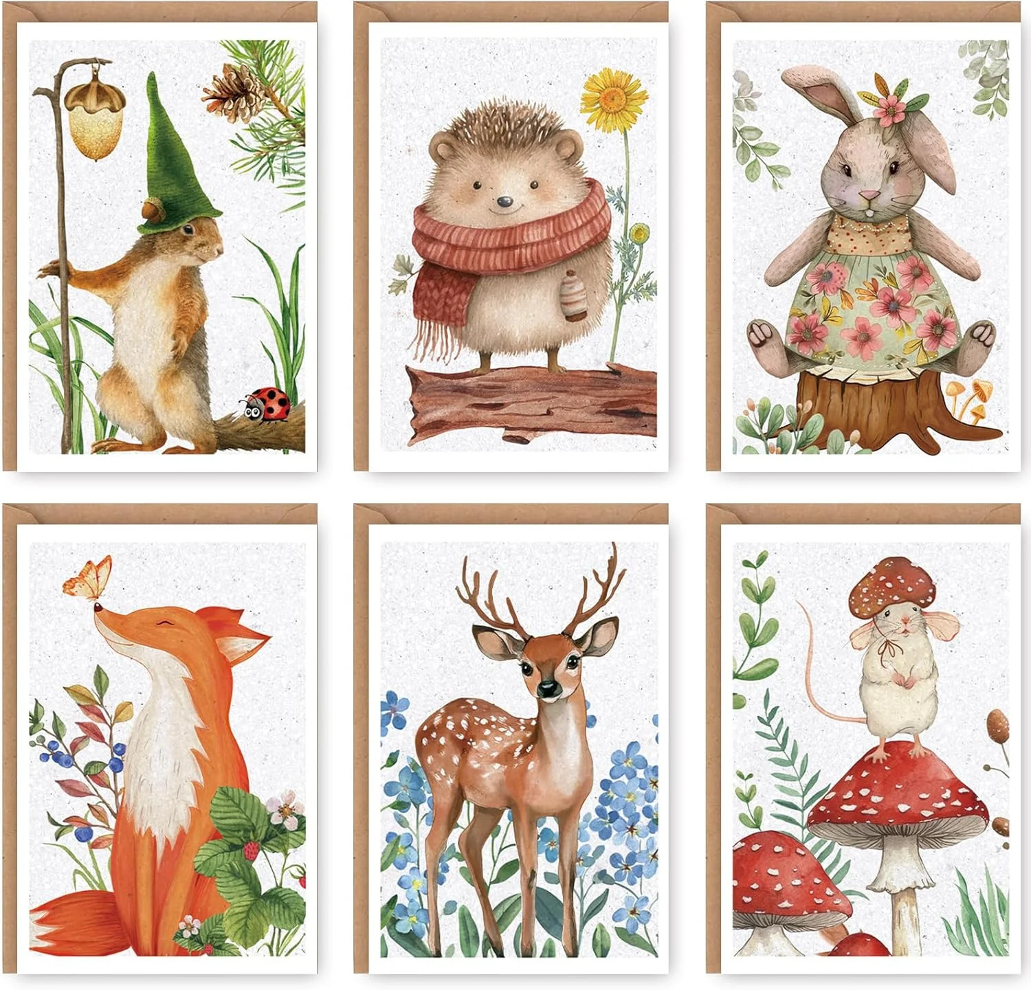 Woodland Animals Blank Cards with Envelopes, 24 Pack Forest Animals Note Cards B