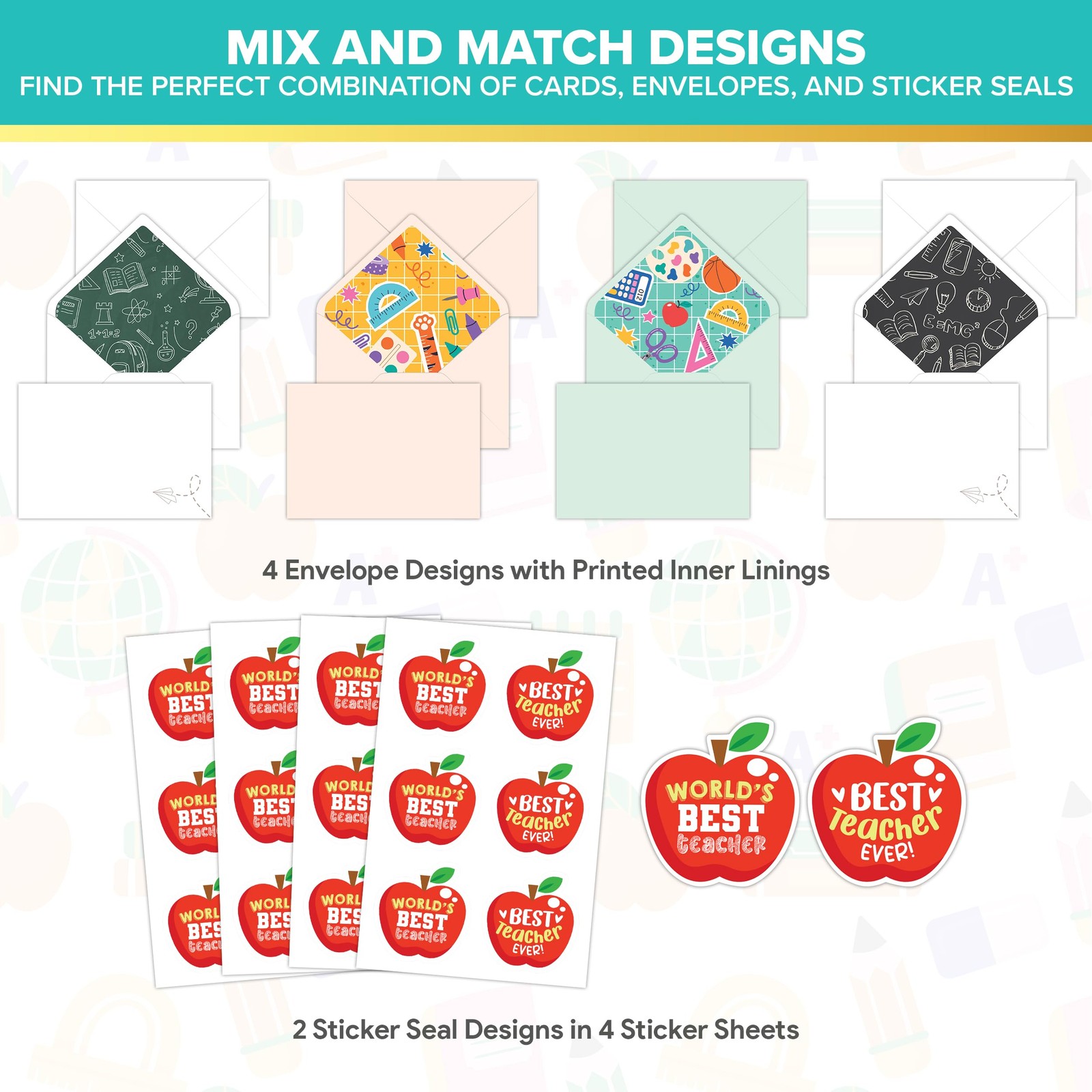 Decorably 24 Pack 4x6in Teacher Appreciation Cards 4×6 inches, Multicolor