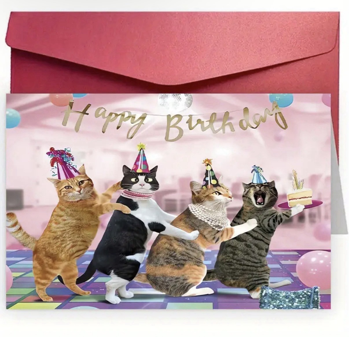 4×6 Crazy Cats Happy Birthday Dance Singing Blank With Envelope Cat Lover