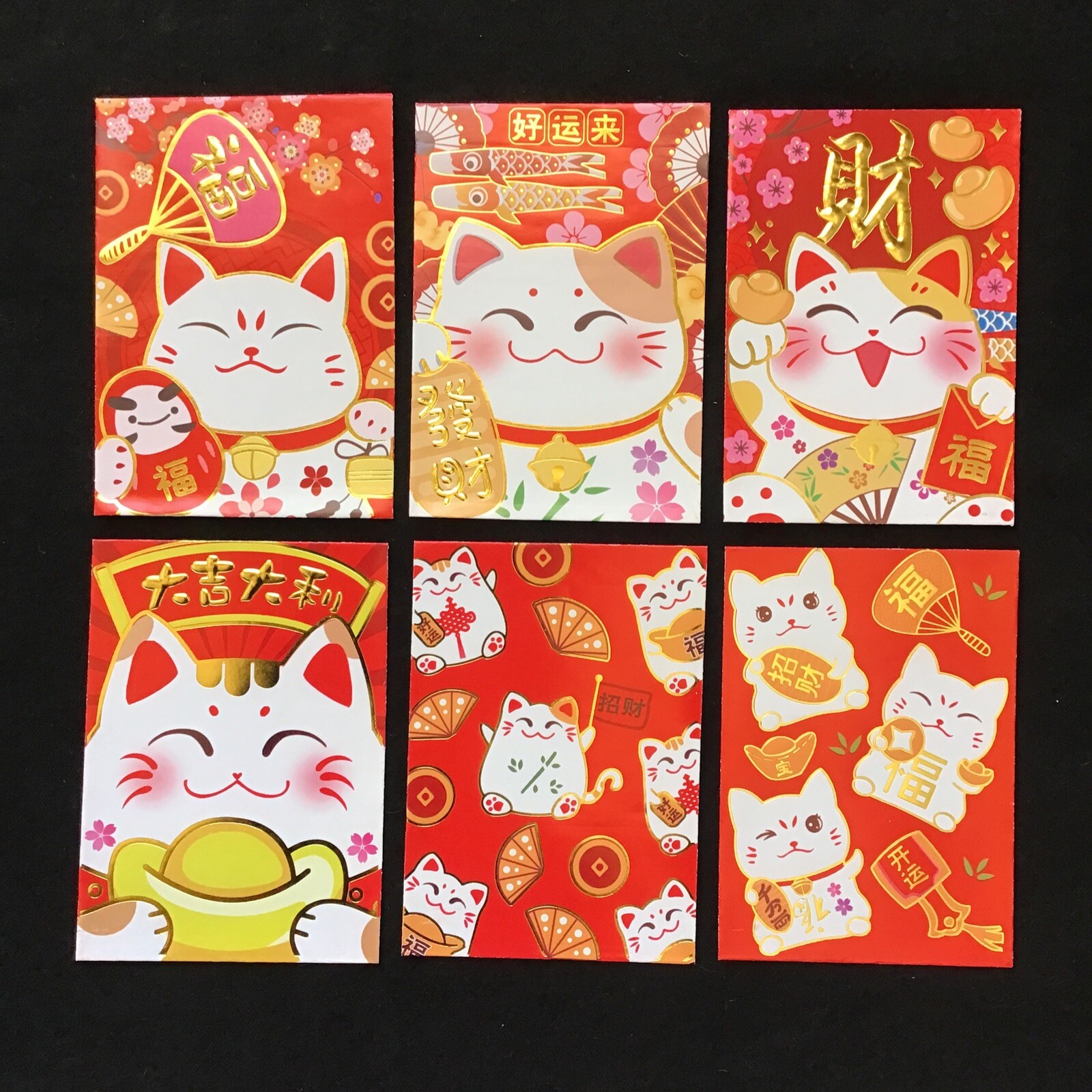6pcs Lucky Cat Red Envelopes for New Year / Xmas/Valentine/ Party Gift Bag B-95