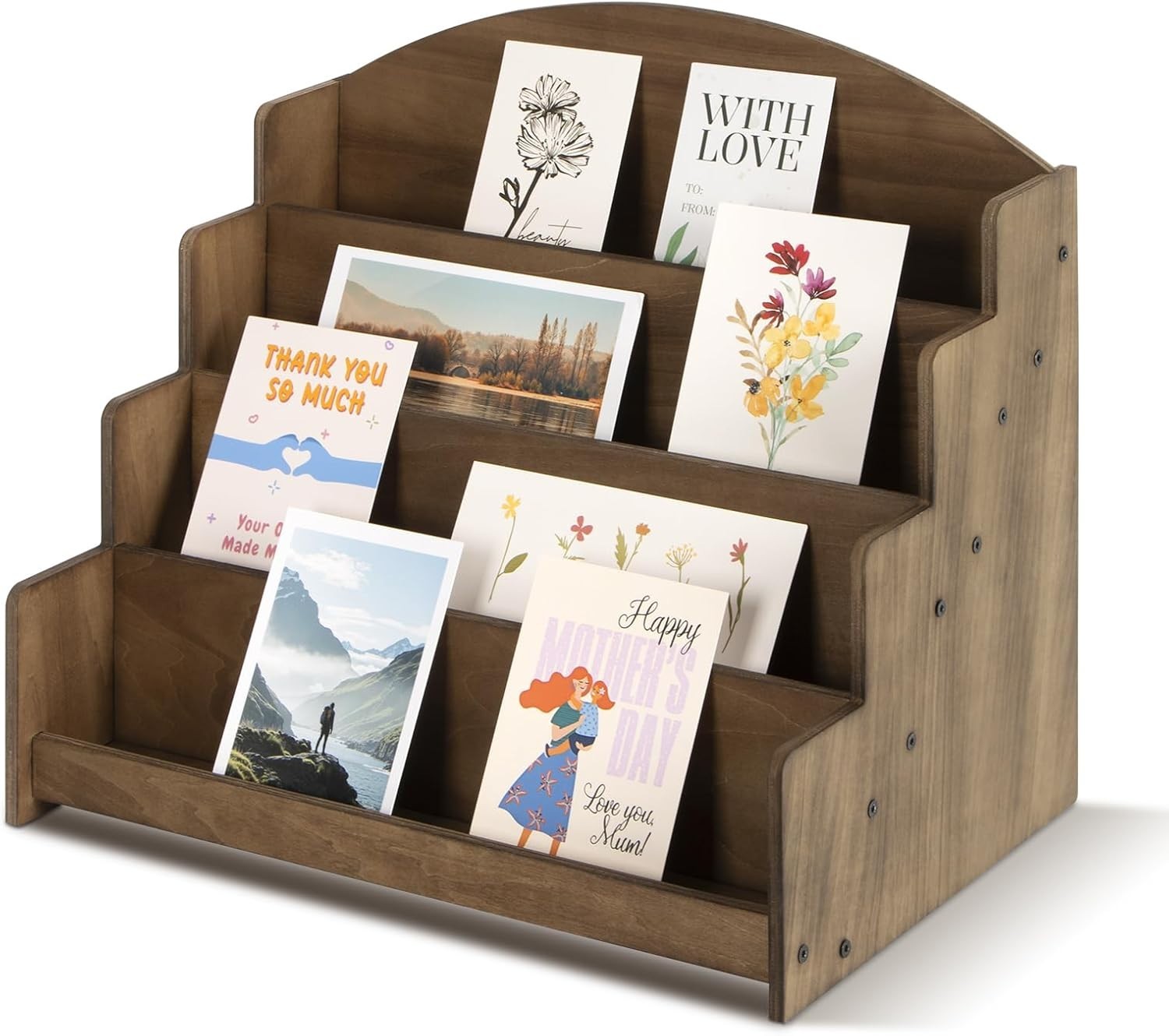 High-Quality Wooden Greeting Card Organizer – 4 Spacious Tiers for 5×7 Cards