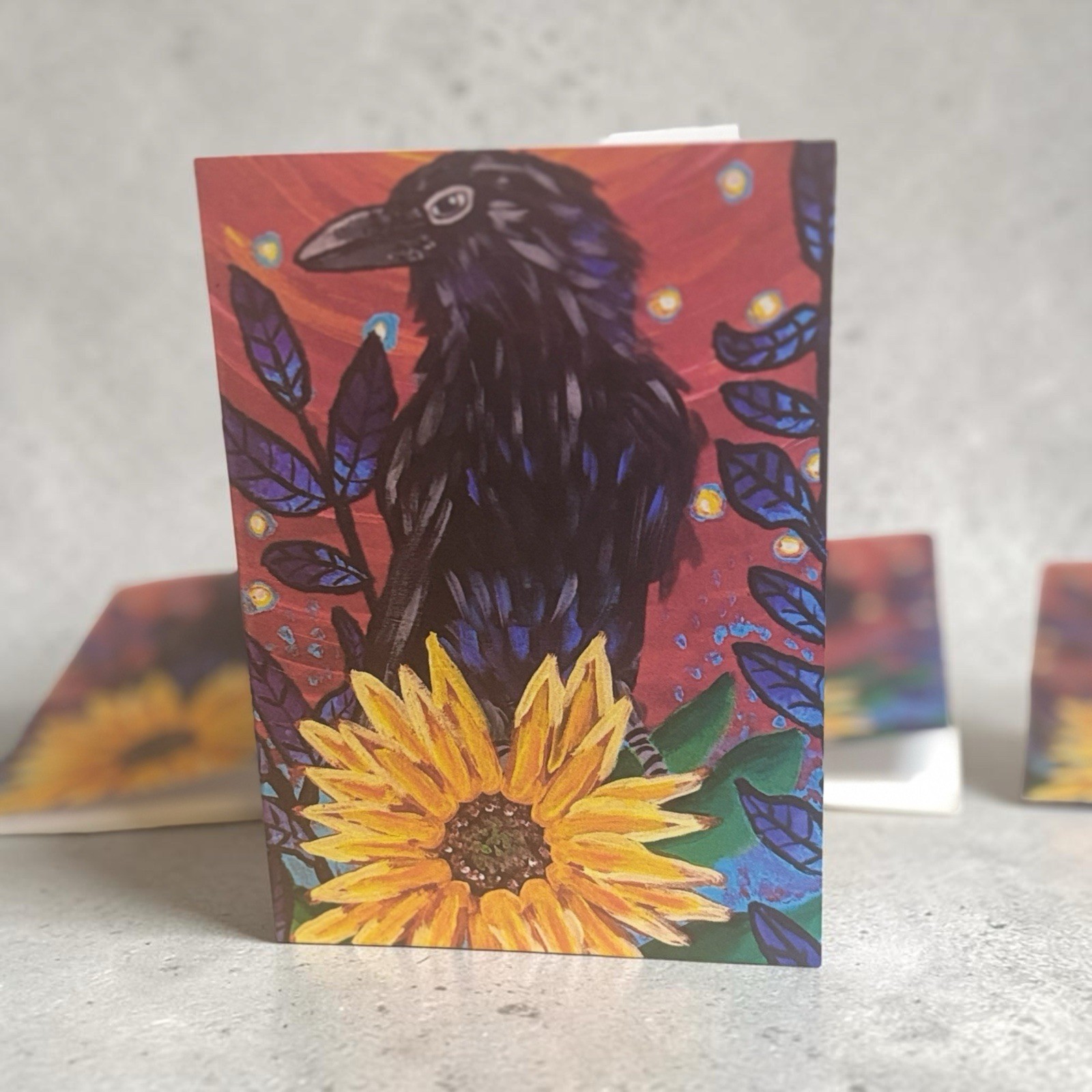 Mystical Raven & Sunflower Greeting Cards 5 Pack Blank Note Cards