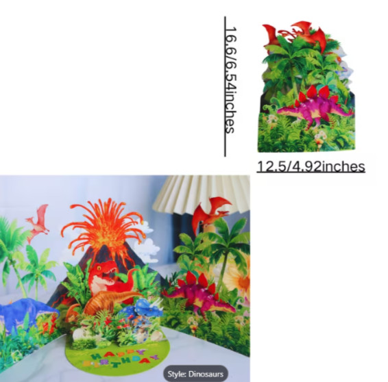 ADORABLE 3D DINOSAURS POP UP BIRTHDAY CARD FOR BOYS OR GIRLS DINOSAUR LOVERS