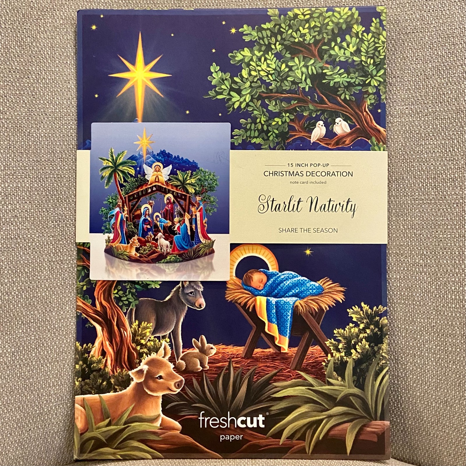 Freshcut Paper Starlit Nativity 15″Pop-Up Christmas Decor w/ Note Card…Sealed