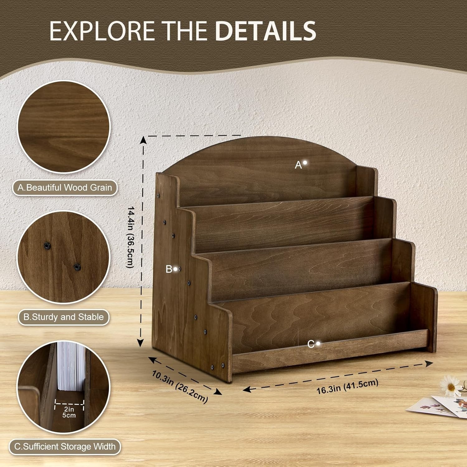 High-Quality Wooden Greeting Card Organizer – 4 Spacious Tiers for 5×7 Cards