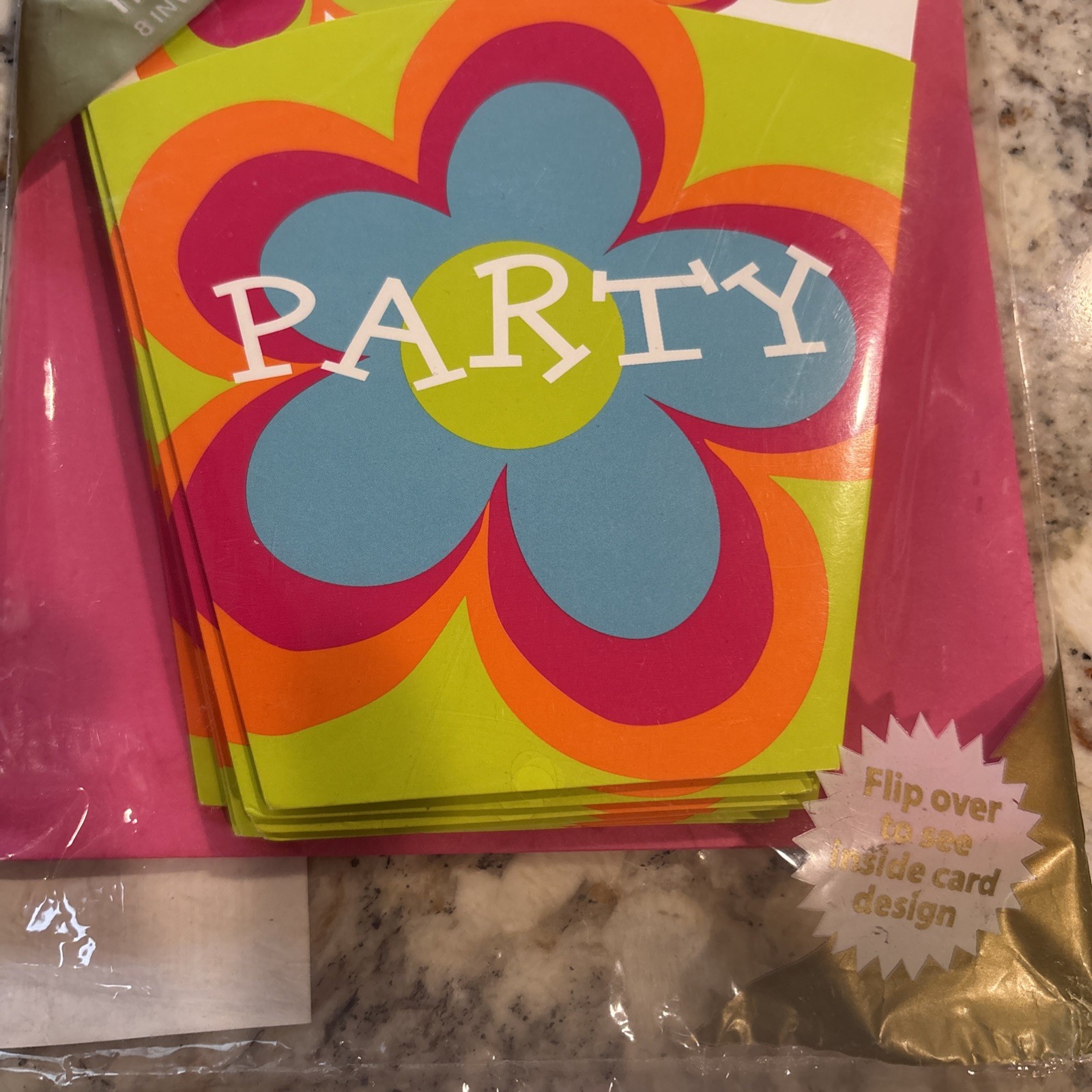 Pop Up Party Invitations 8 Each With Envelopes Mod/Groovy Flower Power Style NEW