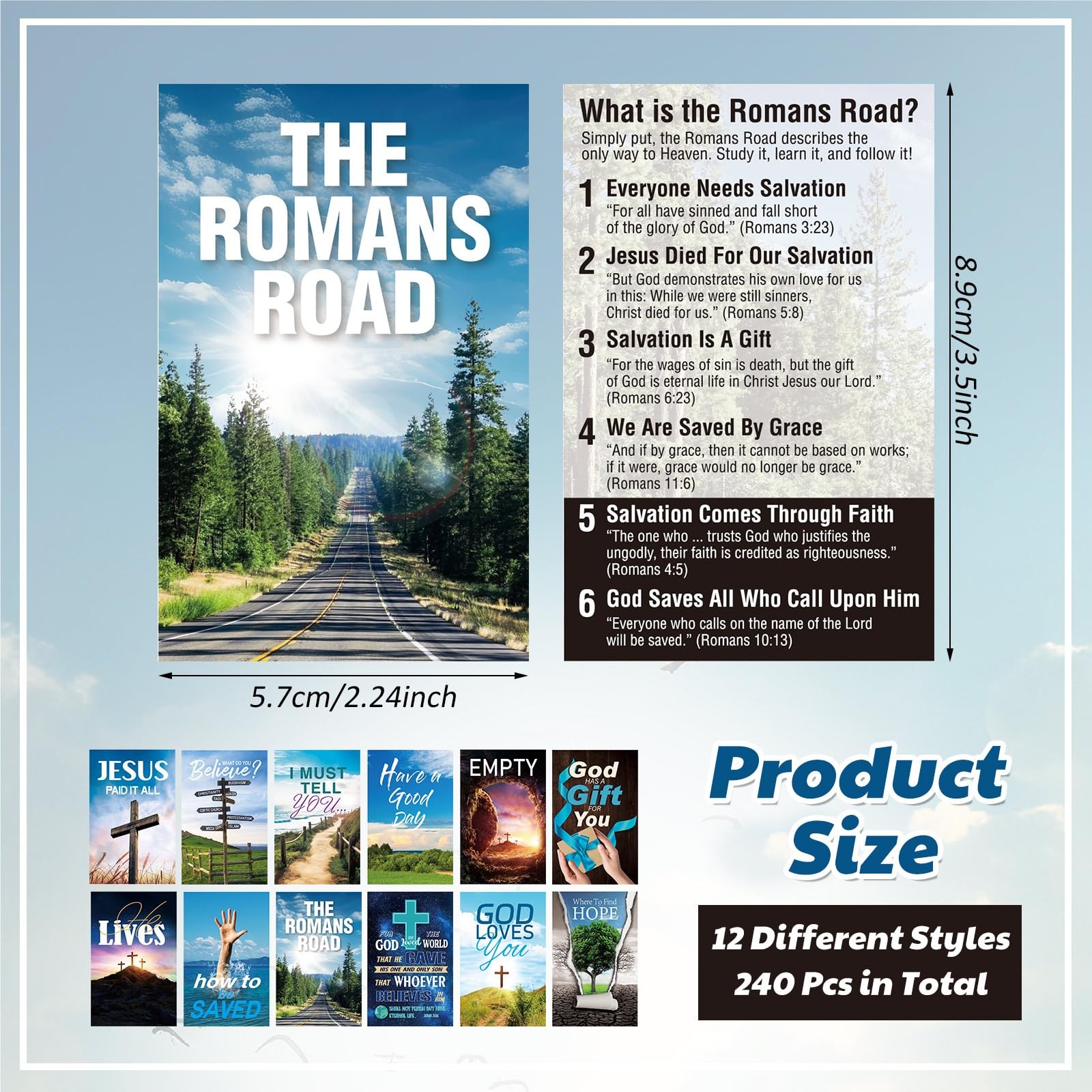 240 PCS Gospel Tract Card 3.5 x 2 Inches 12 Styles Plan of Salvation Cards In
