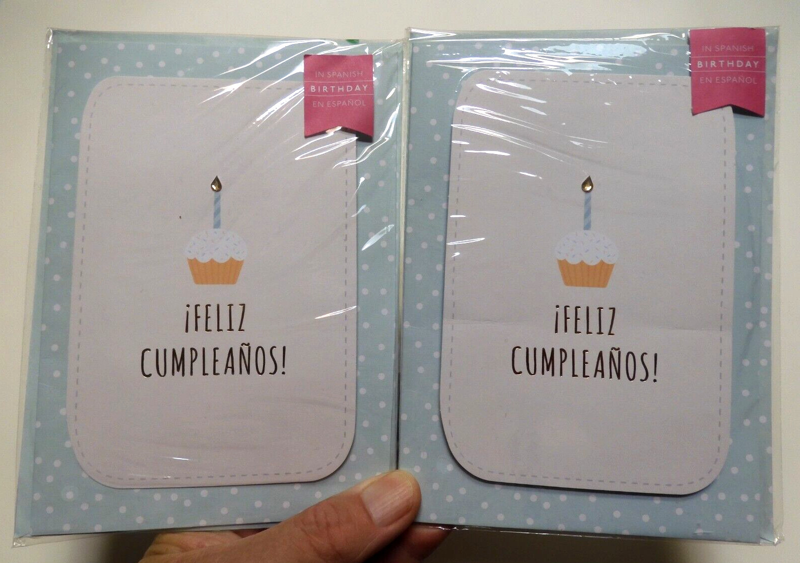 2 Cards Graphique Birthday in Spanish Espanol Feliz Cumpleanos Happy Birthday