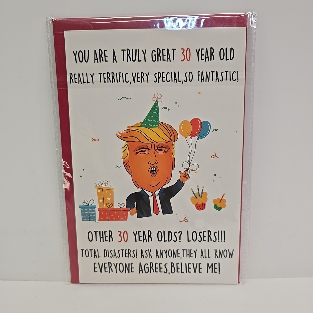 Donald Trump 30th Birthday Card, Funny DJT POTUS Happy Birthday & Envelope Set