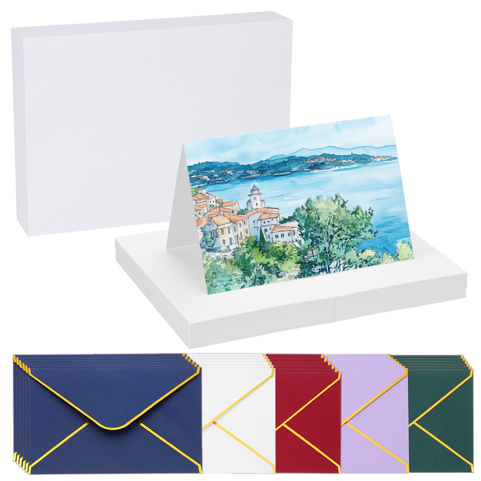 40 Sets Watercolor Cards with Multicolor Envelopes 4×6 Inch Foldable(White)