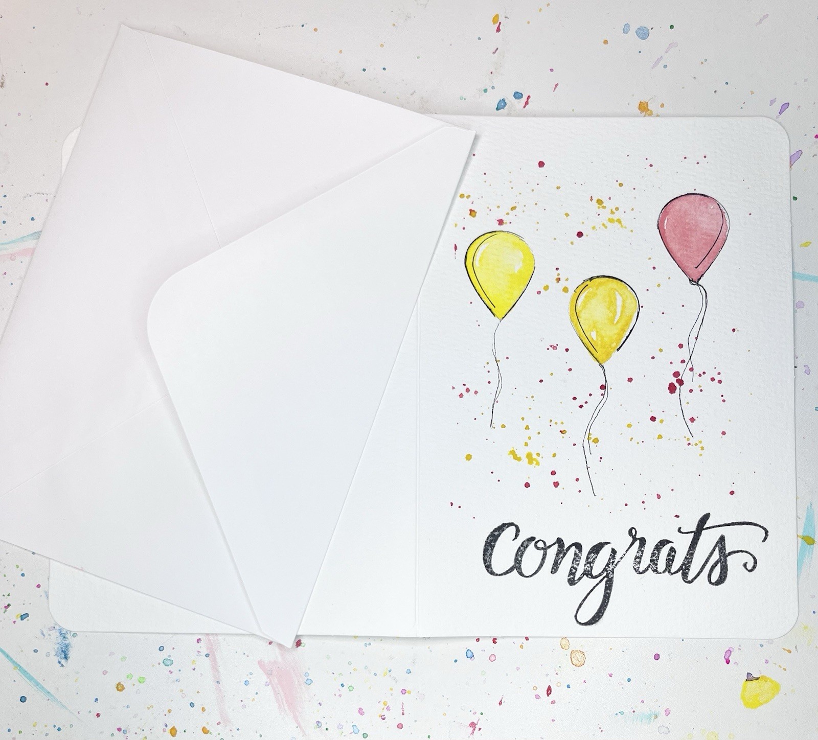 Handmade Congrats Greeting Card 5×7 Watercolor Balloons Celebration Card Blank