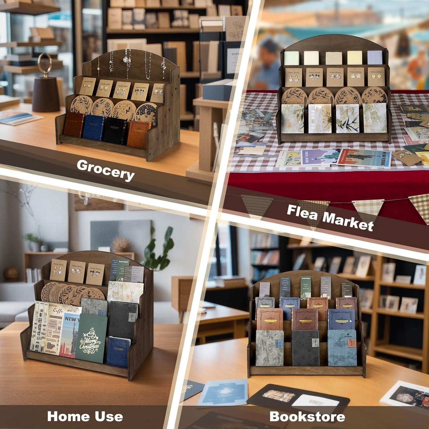High-Quality Wooden Greeting Card Organizer – 4 Spacious Tiers for 5×7 Cards