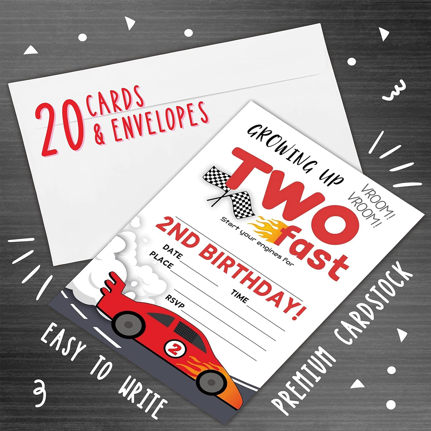 2Nd Race Car Birthday Party Invitation，Growing Up Two Fast Party Invitations For