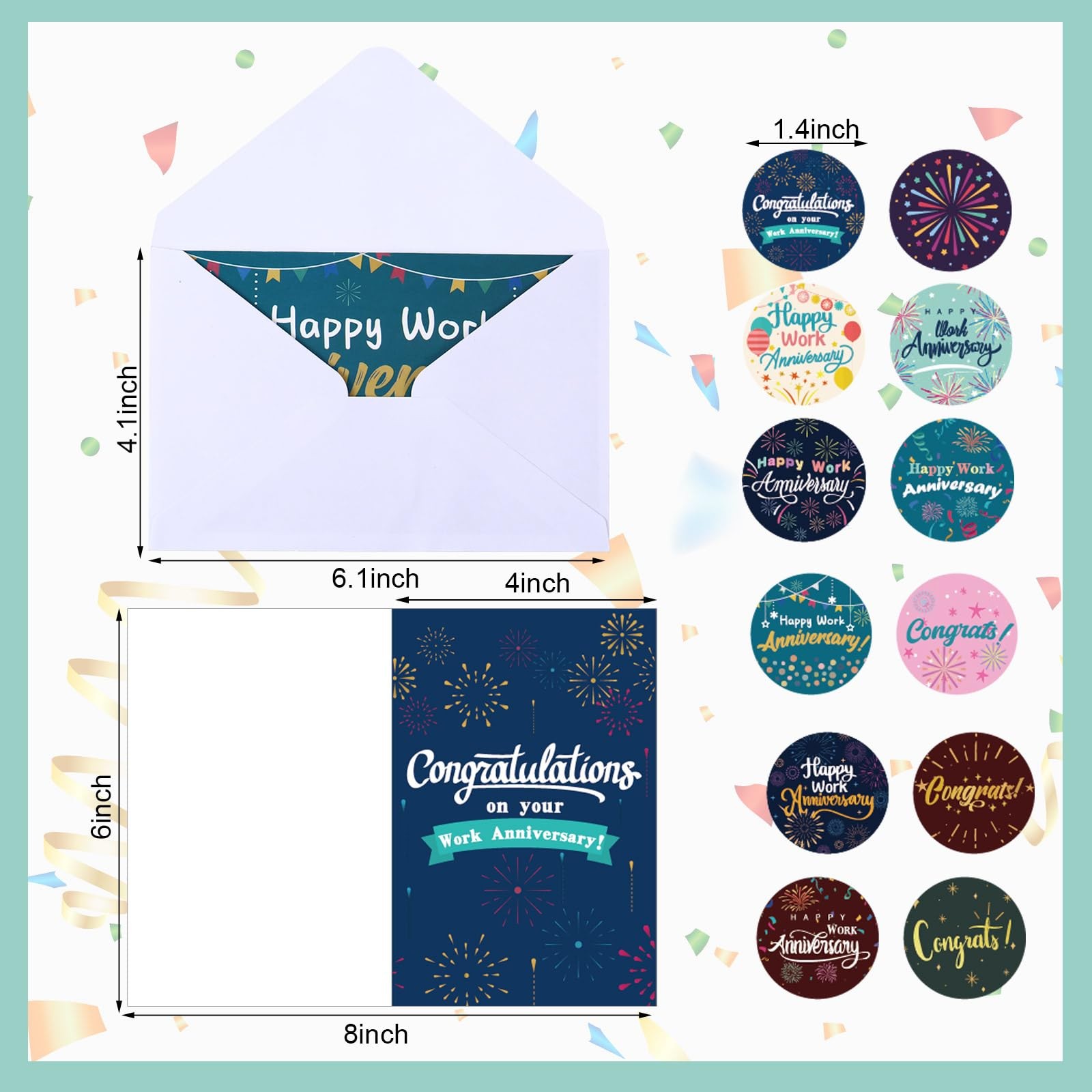 Motiskyy 100 Sets Happy Work Anniversary Cards with Envelopes and Stickers Em…